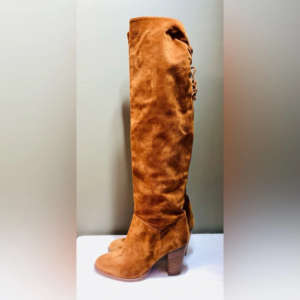 Miss Albright Knee High Brown Suede Pull On Boots Made in Italy Size 6 US Italy